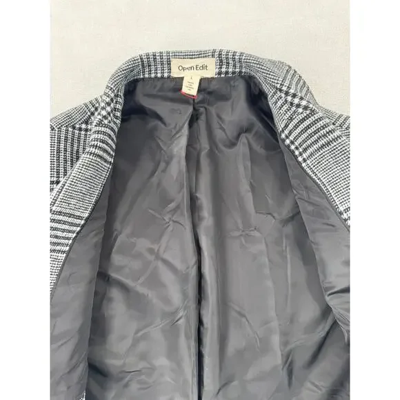 Nordstrom Open Edit Mens Glen Plaid Coat Black White Check Overcoat Large NWOT - Picture 6 of 11